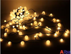 Гирлянда шарики 23мм, 20 м БЕЛЫЙ теплый 220В