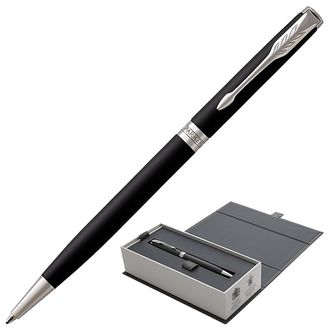 Ручка подарочная шариковая PARKER "Sonnet Core Matt Black CT", тонкий черный корпус, палладиевое покрытие деталей, черная, 1931525