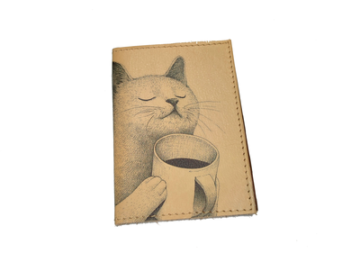 Обложка на паспорт с принтом "Кот с чашкой"
