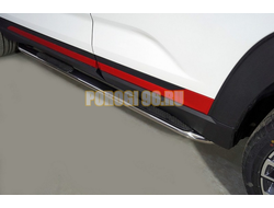 Пороги овальные гнутые с накладкой 75х42 мм ТСС для Changan CS35 plus 2WD 1.5T 2023-