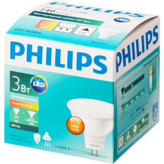 Лампа светодиодная Philips 3-35W GU5.3 2700K тепл. белый спот