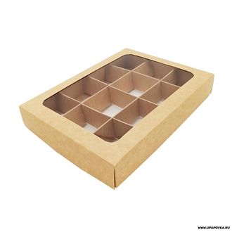 Коробка для конфет Бурый 12 шт (195 х 145 х 30 мм) Крышка - Дно