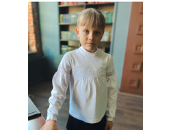 Блузка на кнопках с кружевом длин./рук. 122-158 (синий/белый)