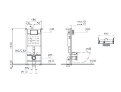 Комплект: инсталляция Vitra Core 732-5800-001 и панель смыва Root R 740-2211, черный матовый, для унитазов 3/6 л, глубина установки 12 см, 800-1874