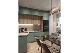 Кухня угловая, 1800*2500мм. Материал фасадов МДФ+ЛДСП. Срок изготовления от 30 рабочих дней. Цена на момент изготовления 128000 руб.