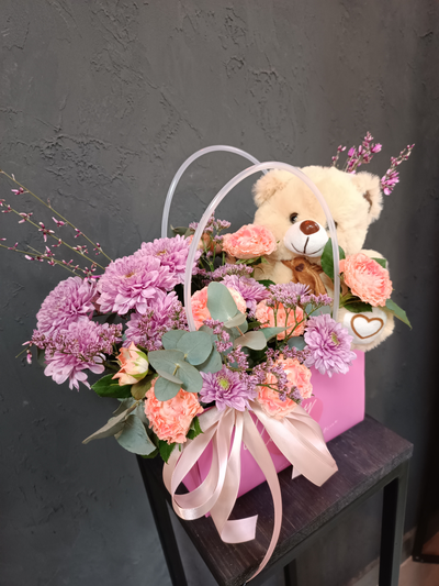 Сумочка "Цветы+Мишка"