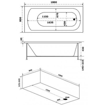 Акриловая ванна Bas Нирвана 180х80 каркас, слив-перелив