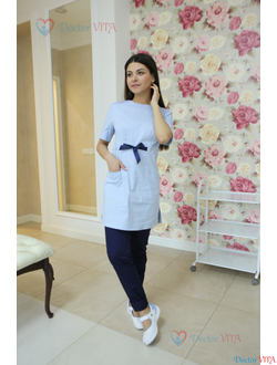 БЛУЗА DOCLIKE DL416 голубая с лентой