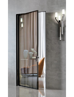 Дверь межкомнатная скрытая INS 4 Secret зеркало AL кромка черная (комплект) 42 мм