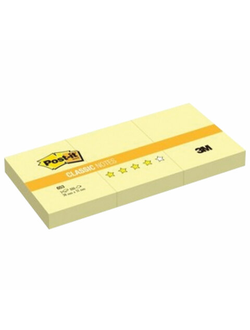 Блоки самоклеящиеся (стикер) POST-IT ORIGINAL 38х51 мм, КОМПЛЕКТ 3 шт. по 100 листов, желтые, 653