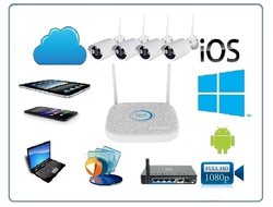 PX-KIT-PG420-20W. Комплект уличного WiFi/LAN видеонаблюдения, видеорегистратор с WiFi модулем и 4 беспроводные видеокамеры, Full HD (4 порта RJ45) (freeip)