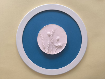 Панно круглое на стену из гипса «Полевые травы Еврейской автономной области» в раме