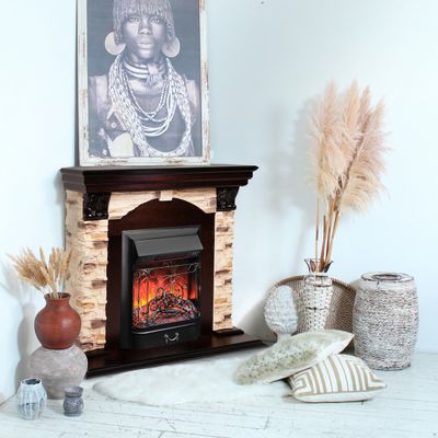 Угловой электрокамин Dublin Rock AO с очагом Majestic