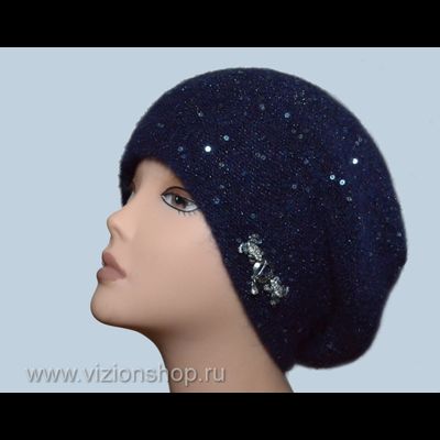 Вязаный берет зимний женский Vizio Визио Италия 6157 синий