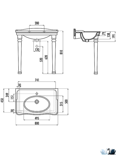 Раковина Creavit Antik Gold AN080.A0000 80 х 50 см подвесная, глянец белоснежного цвета с золотым декором