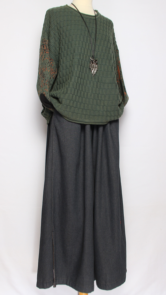 Джемпер ХЛОПОК СОТЫ "ЦВЕТНОЙ РУКАВ" трава до р.52