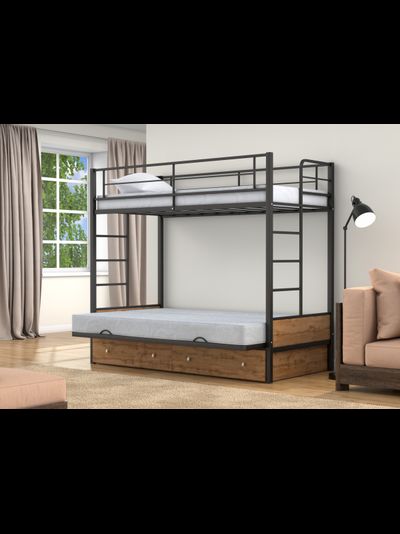 Двухъярусная кровать-диван Дакар 1 Черный (вставки дуб крафт табак)