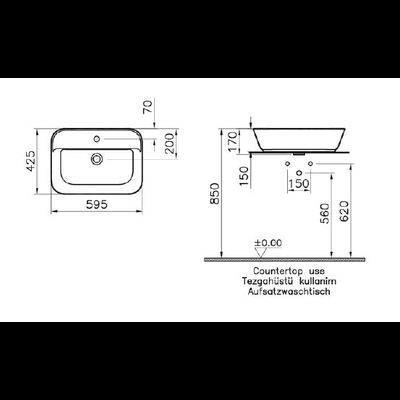 Прямоугольная раковина-чаша с отверстием под смеситель, VitrA Geo, 60 см, цвет белый, 7426B003-0001