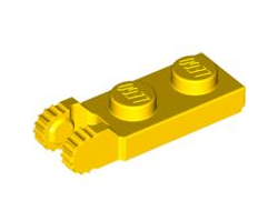 Hinge Plate 1 x 2 Locking with 2 Fingers on End and 9 Teeth with Bottom Groove, Yellow (44302a / 4183981)