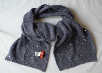 Голубой вязаный шарф с большими пайетками Италия vizio 5841