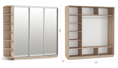 Шкаф-купе Тетрис с зеркалами, разный размер, дуб сонома