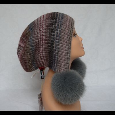 Двухсторонняя шапка ушанка с помпонами Vizio Италия 6716 серая