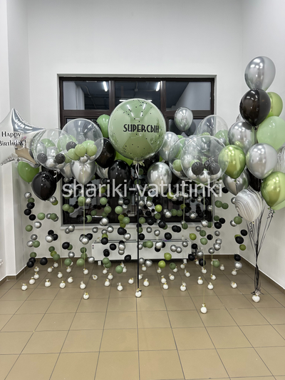 Оформление комнаты воздушными шарами цепочками с пузырями (50шт)