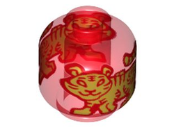 Minifigure, Head without Face with Gold Tiger Pattern on Both Sides - Vented Stud, Trans-Red (28621pb0033 / 6372565)