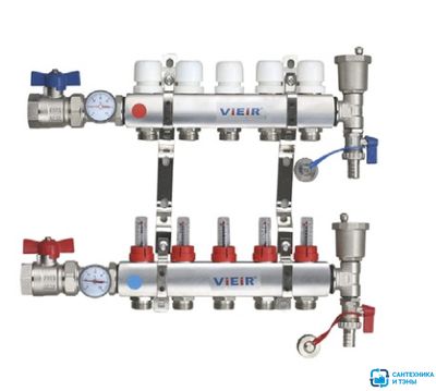Коллекторный блок нерж в сборе с расход.  8 выходов VIEIR (