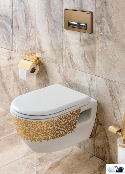 Чаша унитаза CREAVIT Terra TP325-11CB00E-CA00 с декором золото Цветы, подвесная