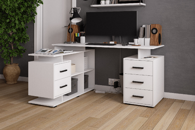 СКМУ-3 компьютерный стол угловой Белый с тиснением «Древесные поры»