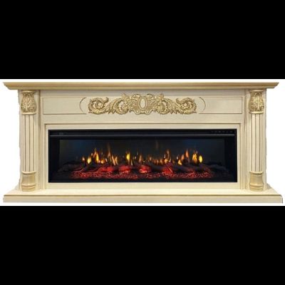 Линейный электрокамин Лорд бежевый с золотой патиной с очагом FreeSpace 60 LED FX QZ