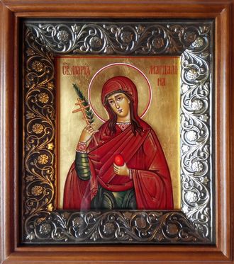 Мария Магдалина, святая равноапостольная, мироносица. Рукописная икона 13х16см в киоте.