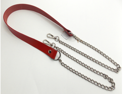 Ремень для сумки кожаный 120 см с цепью и карабинами цвет красный