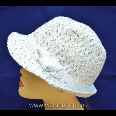 шляпа с паетками женская вязаная белая Италия Vizio фото