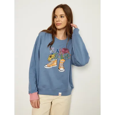 ЖЕНСКИЙ СВИТШОТ ГОЛУБОЙ "ЦВЕТОЧНЫЕ КЕДЫ"