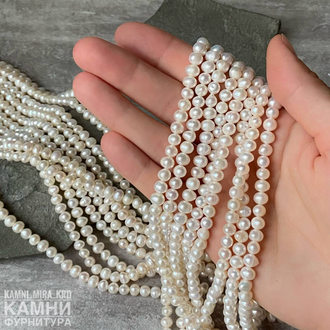 Жемчуг речной белый качество ААА 7,6-9,5 мм, цена за нить 18 см