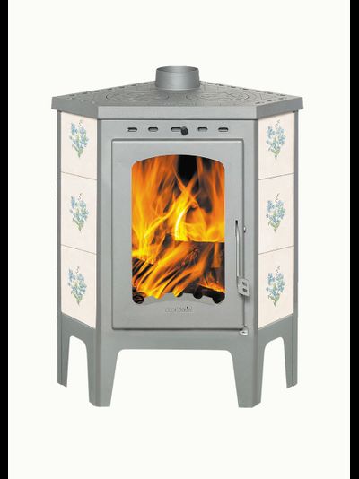 Печь-камин БАВАРИЯ УГЛОВАЯ с плитой незабудка