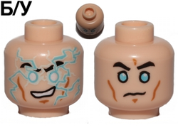! Б/У - Minifigure, Head Dual Sided Black Eyebrows, Light Blue Lightning Bolts Pattern / Light Blue Eyes, Worried Pattern SW Jek-14 - Hollow Stud, Light Nougat (3626cpb1012 / 6040153) - Б/У