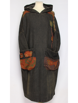 ПЛАТЬЕ БОХО джинсовое "Рыбка цветы" серое р.46-54