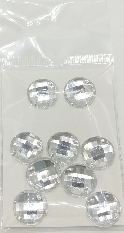 Стразы акриловые пришивные круглые 14 мм, цвет белый