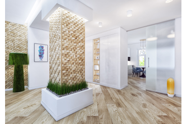 Стеновая панель из массива дуба "Дуб косичка" (артикул 1022-ST) в интерьере гостиной