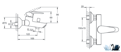 Смеситель для ванны и душа Vitra Dynamic S A40953EXP