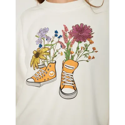 ЖЕНСКИЙ СВИТШОТ БЕЛЫЙ "ЦВЕТОЧНЫЕ КЕДЫ"