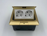 Розетка для установки в пол, на 2 EURO розетки, DB-02-90, влагозащитная IP55, золотая