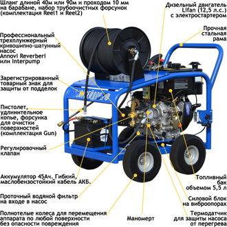 Серия аппаратов Посейдон D12, 12,5 л.с., 160-300 бар, 13-22 л/мин с дизельным двигателем