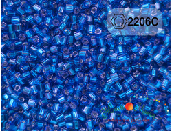 Toho Hexagon 11/0 - 5г - 2206C Прозрачный синий (тёмная вода) с серебряной линией внутри