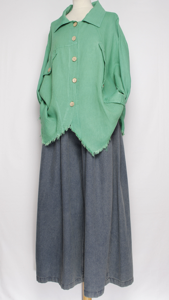 Блуза-жакет лён "КЛАПАНЫ ВИНТАЖНАЯ " яблоко, бирюзовая р.48-56