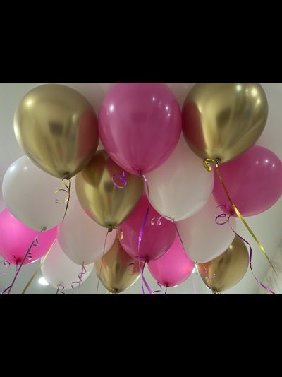 Шары белые, ярко-розовый, золото 15 шт под потолок