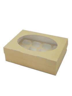Коробка на 12 капкейков с окном (крафт), 330*250*100мм